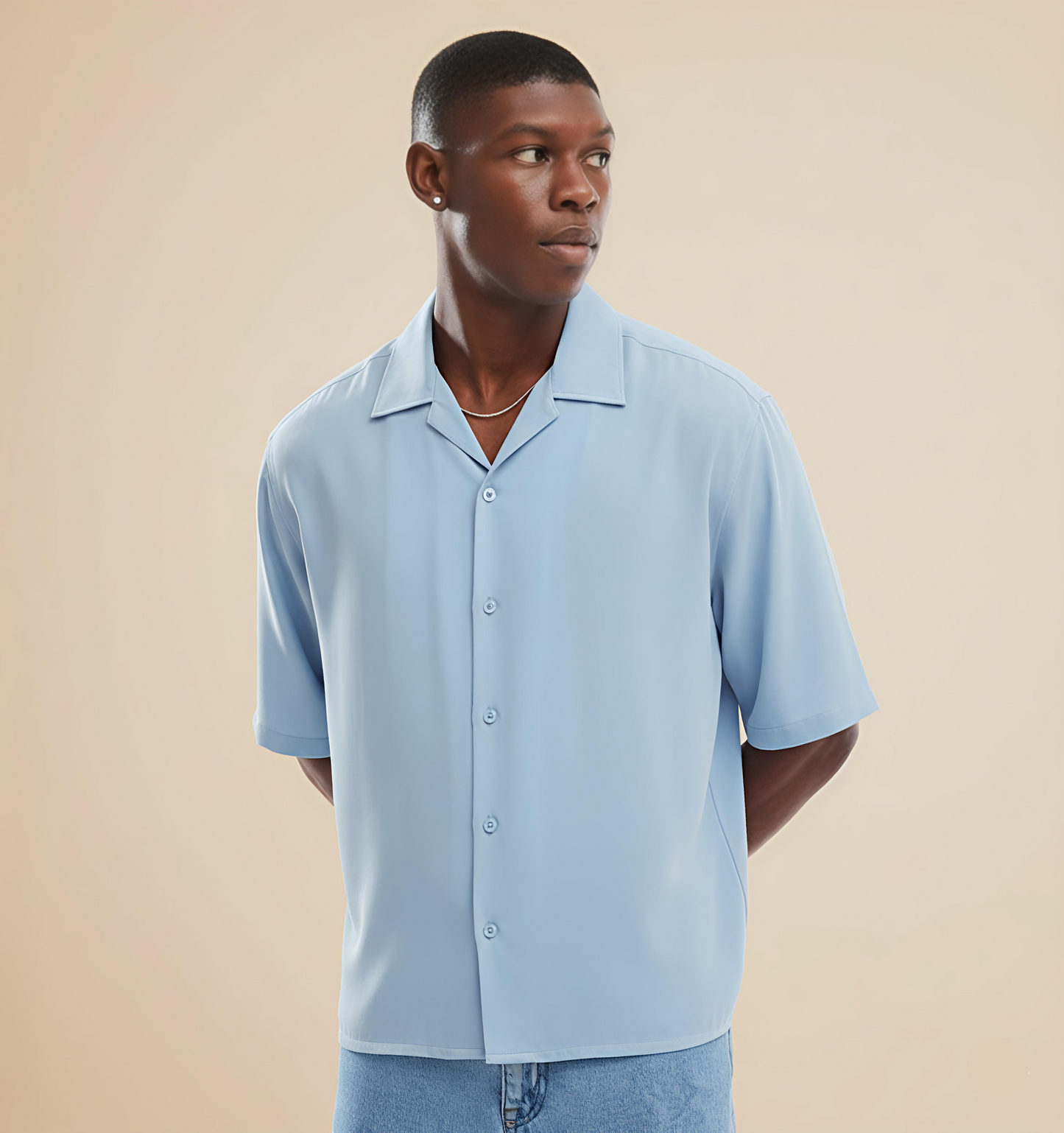 Solid Blue Boxy fit Shirt