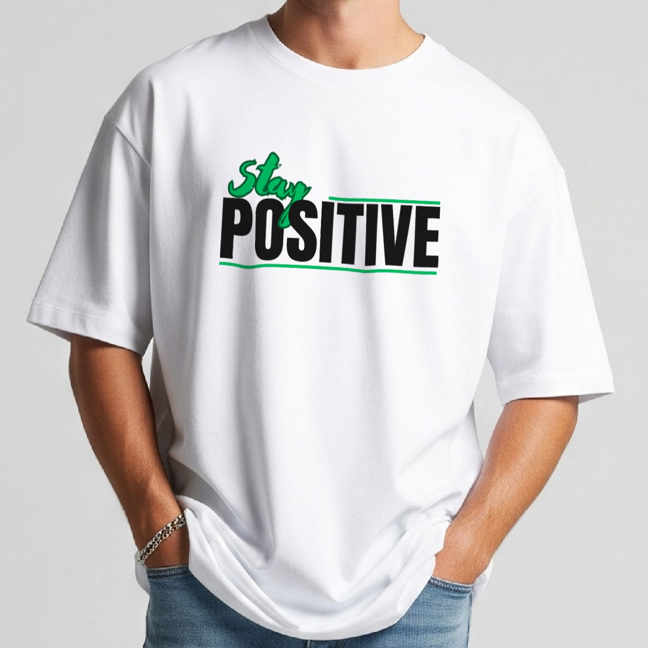 NERFED - STAY POSITIVE | White Oversized T-Shirt
