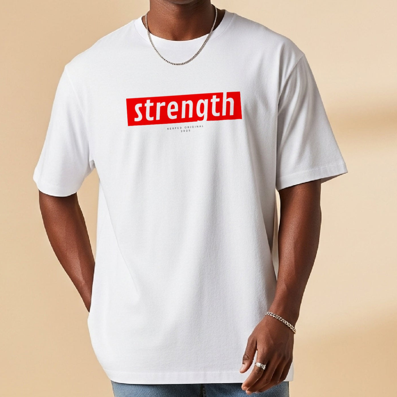 NERFED - Strength | White Oversized T-Shirt
