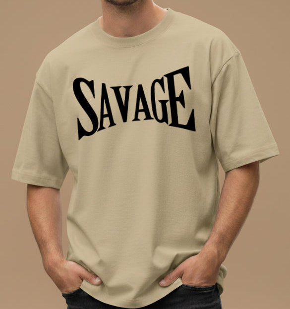NERFED - SAVAGE | Beige Oversized Standard T-Shirt
