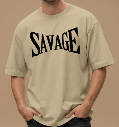 NERFED - SAVAGE | Beige Oversized Standard T-Shirt